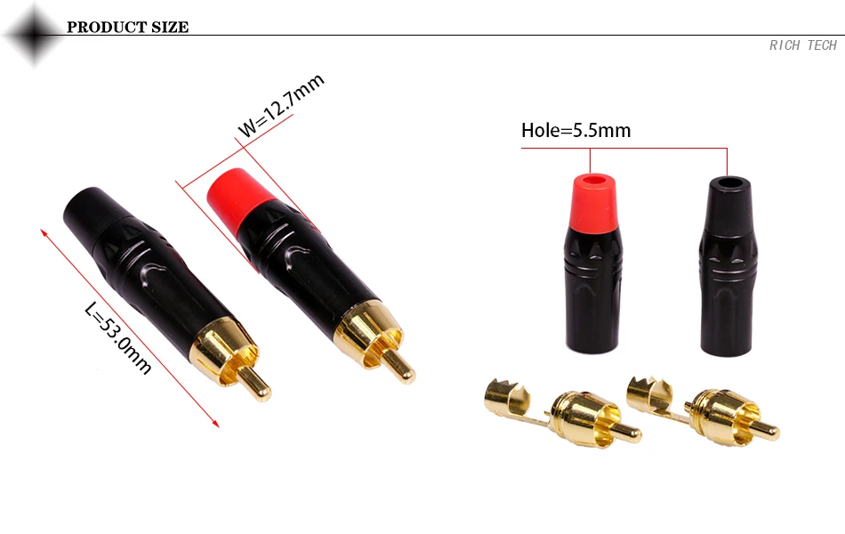 50 pcs Copper RCA Plug Gold Plated Audio Video Adapter Connectors soldering